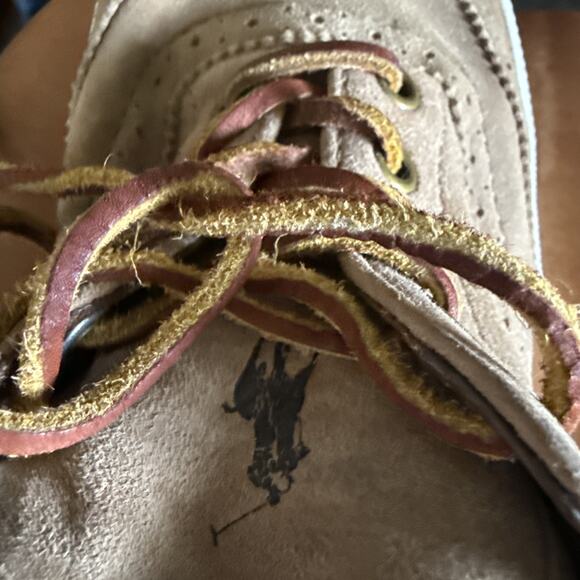 Polo Ralph Lauren Mens US 7.5 Vultan Wingtip Oiled Suede Sneakers Tan Preppy - Picture 11 of 12